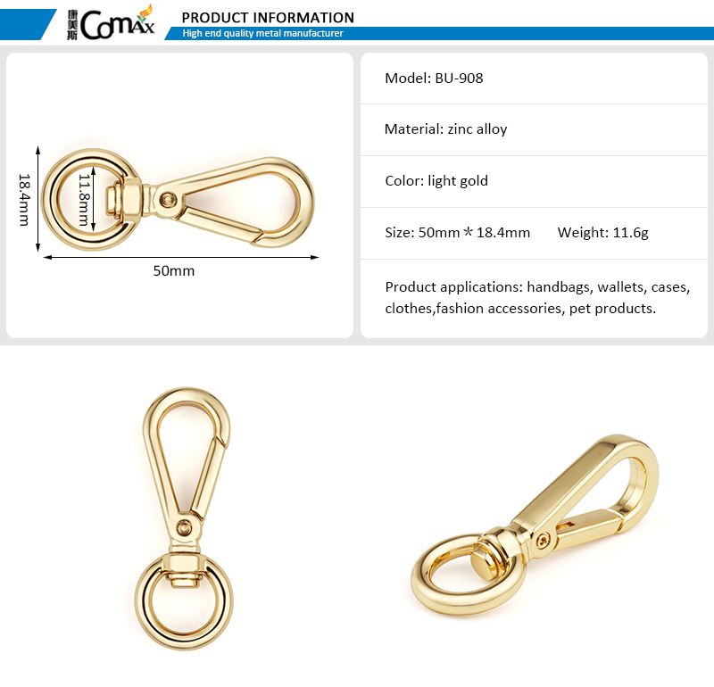 Metal Material Customized Logo Swivel Metal Snap Hook Buckle Handbag Accessory