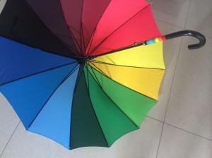 Quality Solid Stick Multi Coloured Umbrella Curved Leather Handle Pongee 190T Fabric wholesale