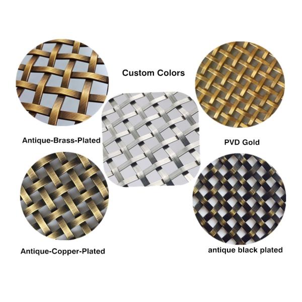 Gold Color Architectural Wire Mesh, Crimped Flat Wire Screen Mesh 6mm Aperture
