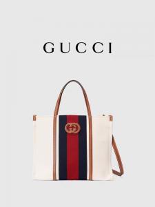 China Gucci White Cotton Canvas Mini Blue Striped Tote Bag Interlocking G on sale