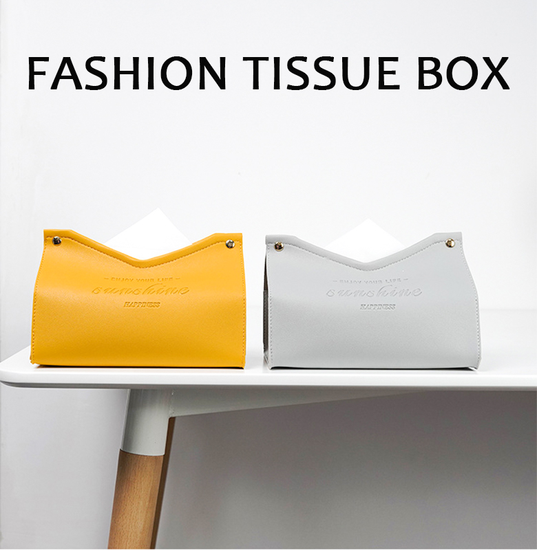 Stylish Yellow Nordic Home Room Kitchen Car PU Leather Tissue Box Napkin Cover Holder