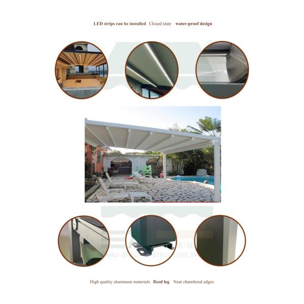 Outdoor Aluminum Motorized Automatic Retractable Awnings Extendable Patio Canopy Gear Box Coated Balcony Pergola Shade Solutions