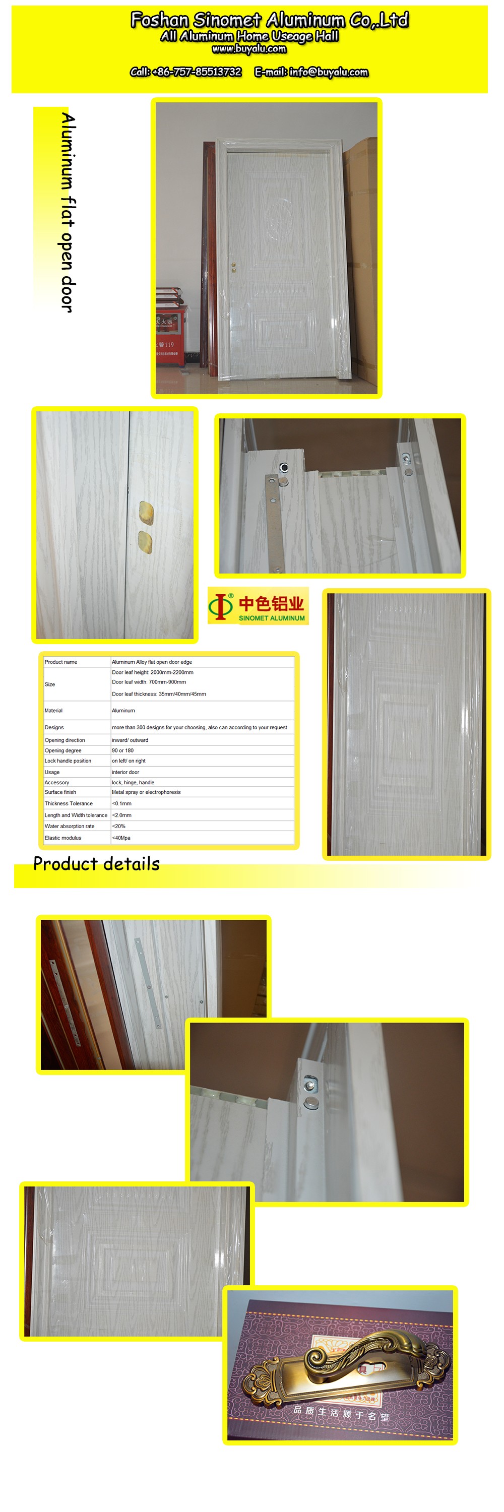Waterproof Aluminum Room Door Interior Painting Surface Bathroom Door