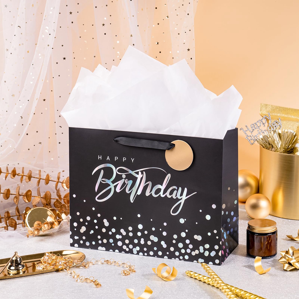 Happy Birthday Gift Tote Paper Bag Set Logo Customizable CMYK 4 Color Offset Printing