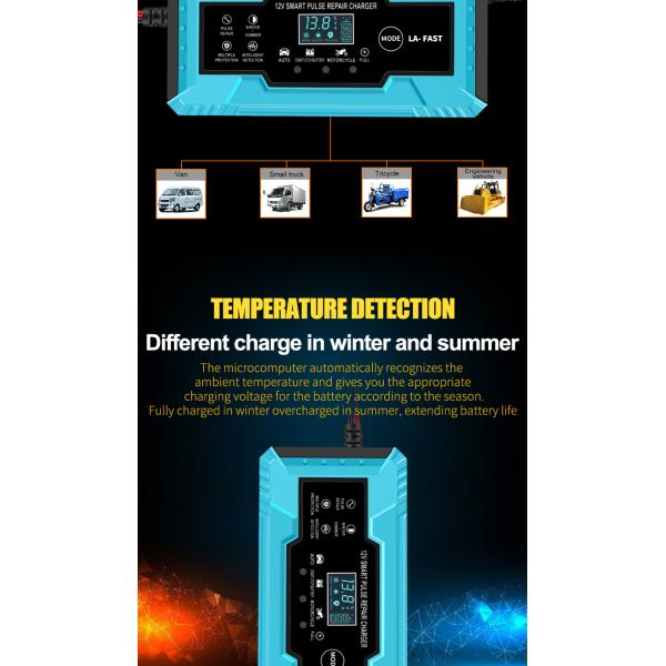 Smart 7-Stage Lead-Acid Battery Charger 12V/24V 6A for Car Motorcycle Truck Vehicle 125W Output Power