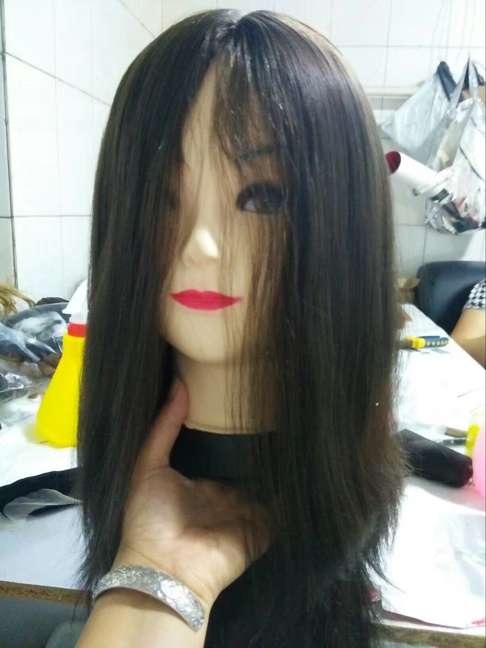 14 Inches European Virgin Hair Jewish Wigs Natural Color Natural Straight Big Layers