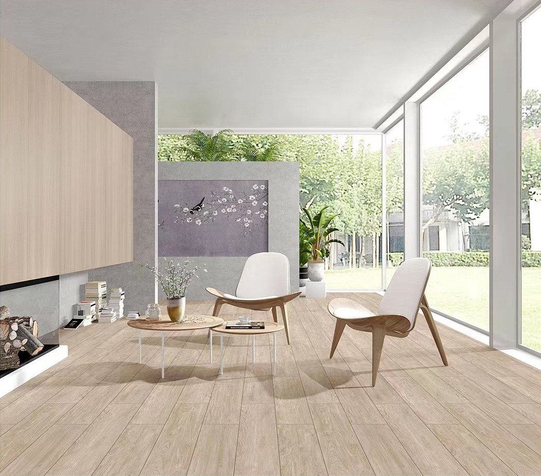 Firebrick Wear-Resistant 200x1000mm Wooden Porcelain Strips For Bathroom Gray And Brown Inside Floor Strip
