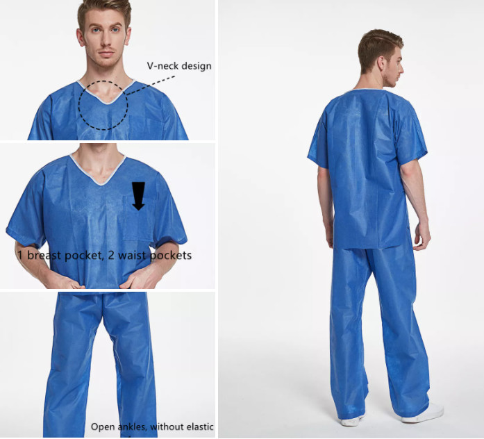 v collar disposable protective suits thread sewing hospital scrub sets raw material