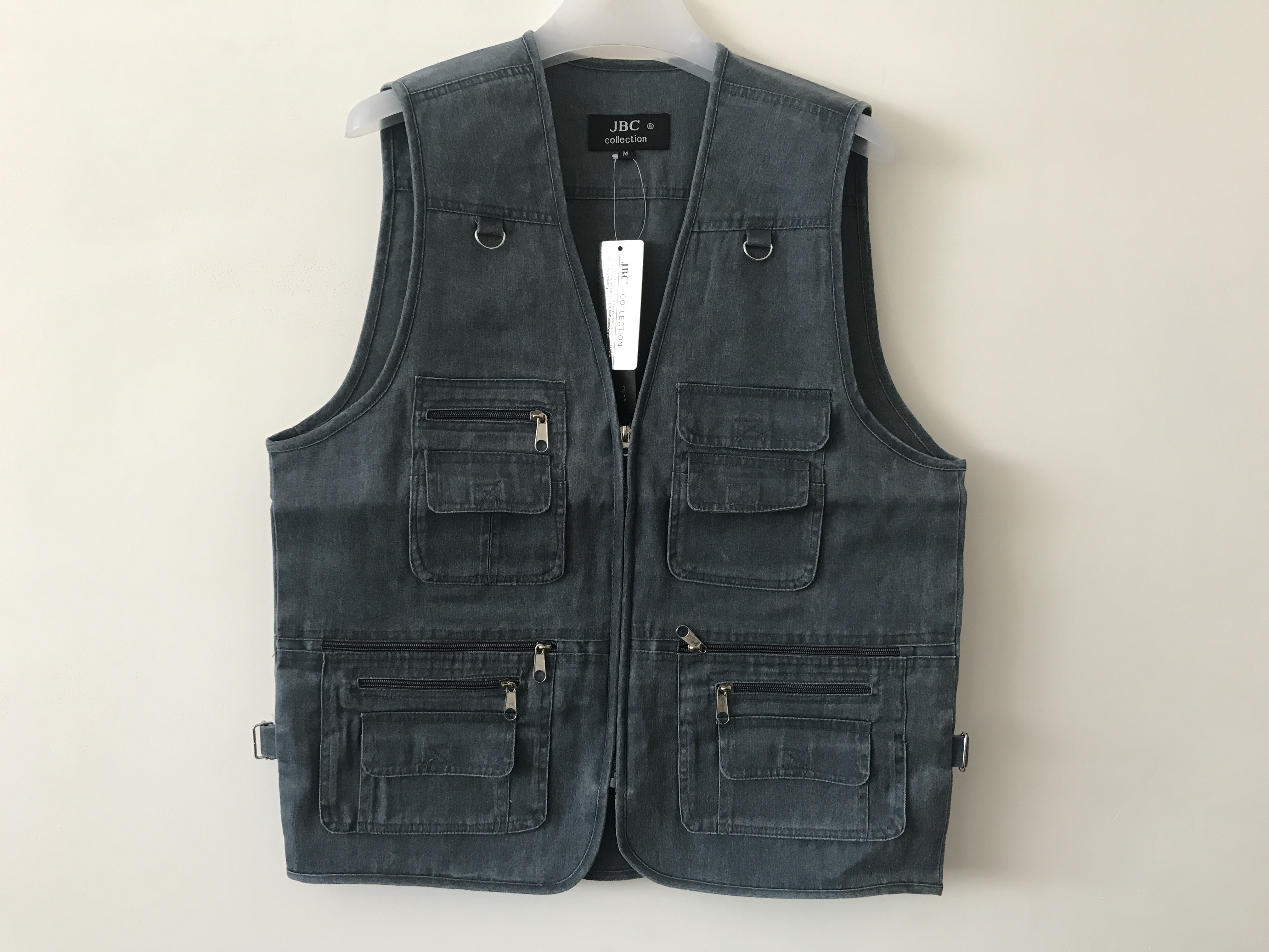 Mens classic vest in 100% polyester washed fabric, washed blue color, S-3XL