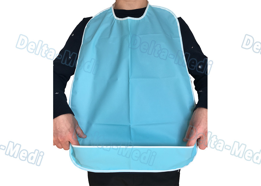 CPE Waterproof Disposable Dental Bibs with Velcro Blue Color 45 X 48cm