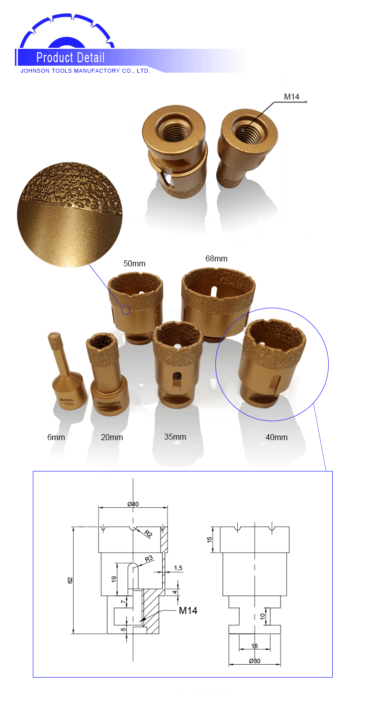 Round Hole Cutting 68mm Diamond Core Drill Set