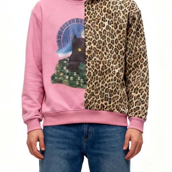 High Quality Designer Leopard Print Patchwork Pullover Hoodie for Men Manufacturer Custom French Terry Y2k Streetwear Hoodie