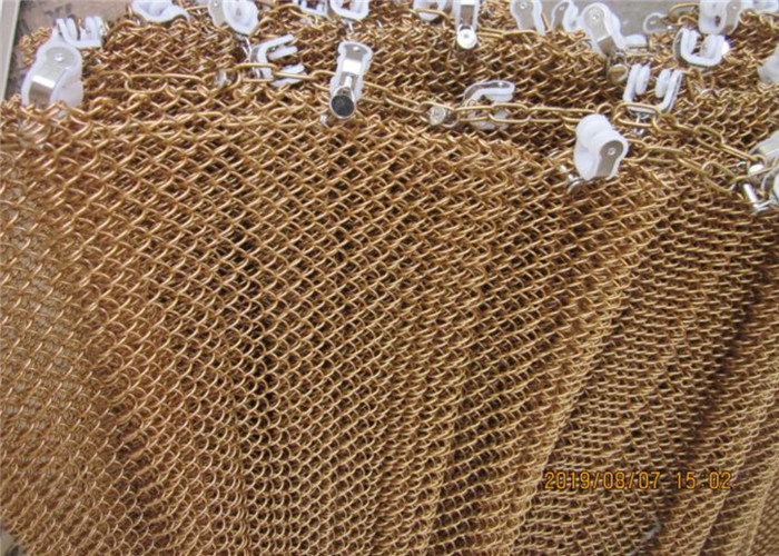 Durability Aperture Decorative Metal Mesh Drapery Aluminum Coil Mesh In Golden