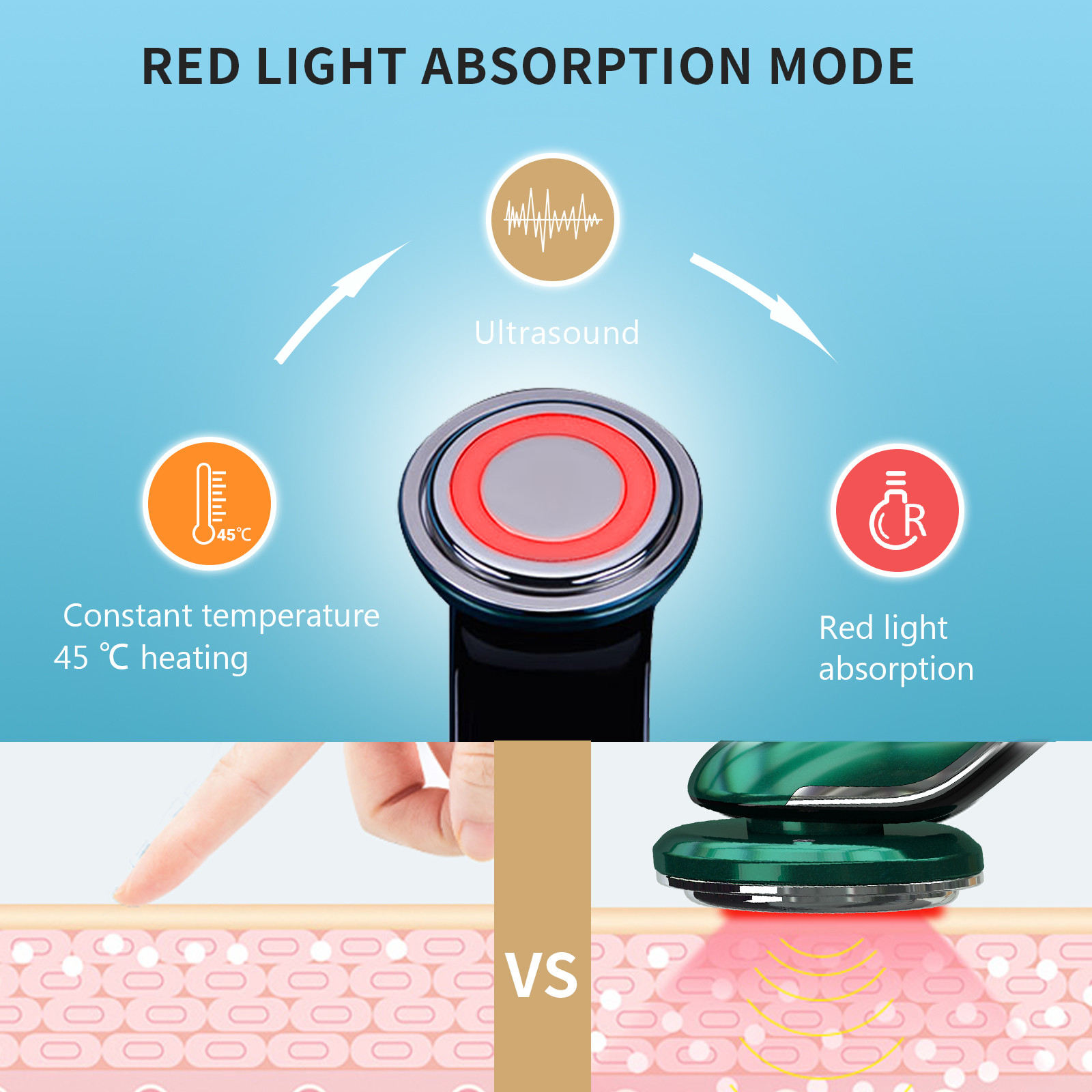 LED Light Therapy IPX5 3MHz Portable Ultrasonic Facial Machine