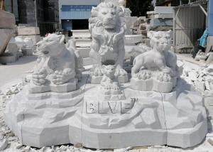 Quality Lion Family Sculpture Marble Lions Statues White Stone Large Animals Garden Decoration wholesale