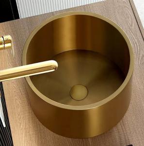 China Stainless Steel 304 Stainless Vessel Sinks , Gold Bathroom Sink Bowl For Cabinet Lavatory on sale