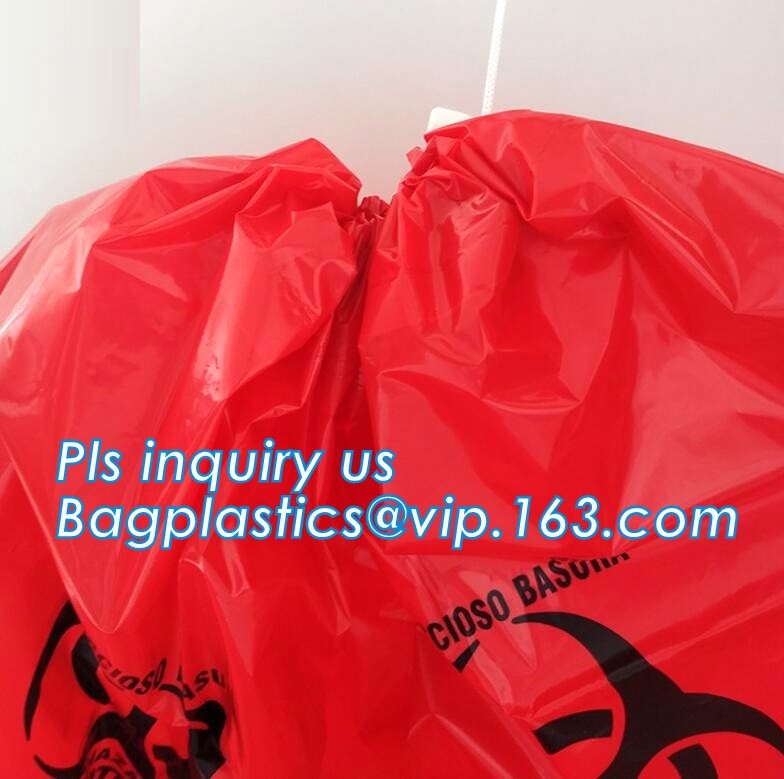 Large Drawstring Biohazardous Waste Bags, Nice printing red incinerate waste bag, Biohazard Bags Medical Waste Bags with