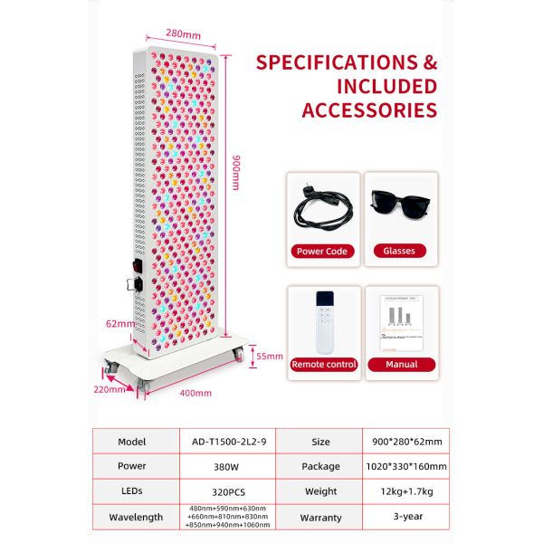 9 Wavelengths 1500W 320LEDsWhole Body Led Red Light Device Therapy Panel for Beauty Home Gym