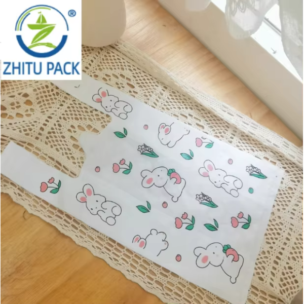 Milky White Rabbit Holding Radish Recyclable Plastic Takeout Bag Cute New Year Gift for Baking Desserts Noodles Tampons
