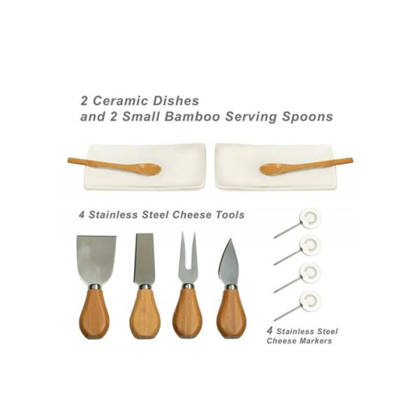 Rectangle Shaped Bamboo Kitchen Supplies , Bamboo Cheese Tray Platter With Knife Set