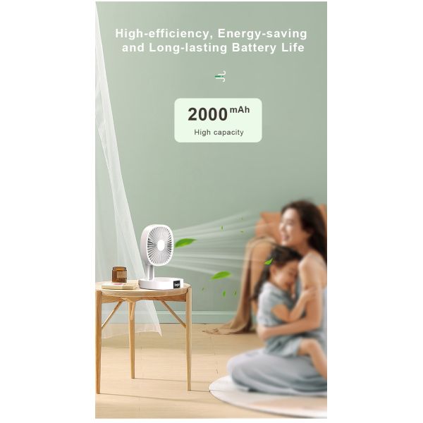 Rechargeable 2000mAh Battery Portable Desk Fan With Hook High Speed Humidify Function