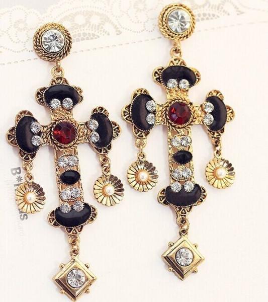 Crystal large cross retro luxury jewelry female personality exaggerated