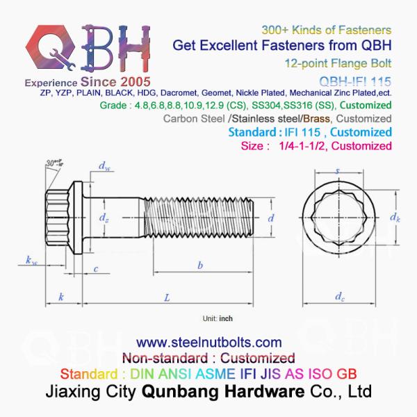 QBH IFI115 - 2002 Gas Turbine Power Plant Aerospace SS304 SS316 Plain 1/4 To 1-1/2 Inch Flange 12-Point 12 Spline Screws