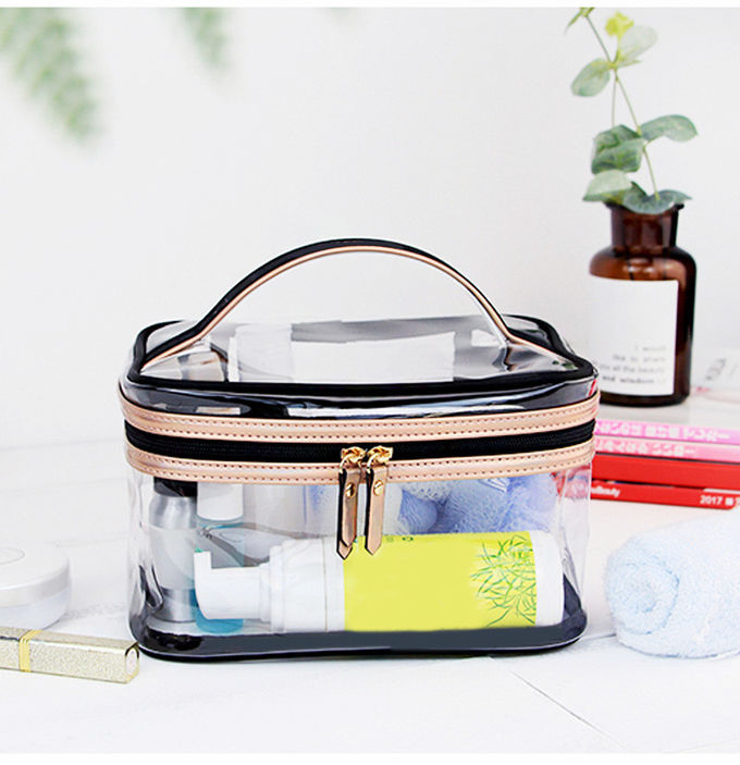 Fashion Ladies Waterproof Clear PVC Travel Cosmetic Case Bag With Handle
