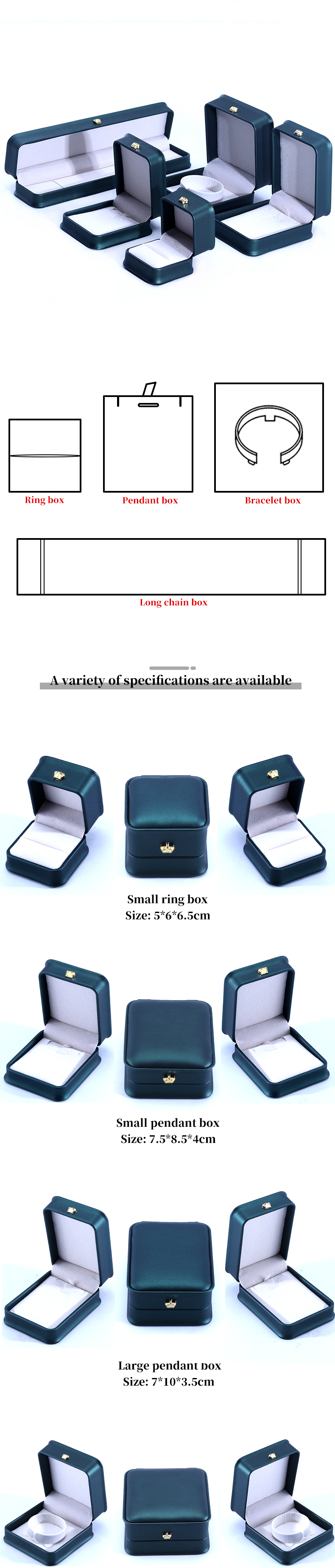Green Crown Design Luxury PU Leather Jewelry Box for Bracelet Necklace Ring and Green
