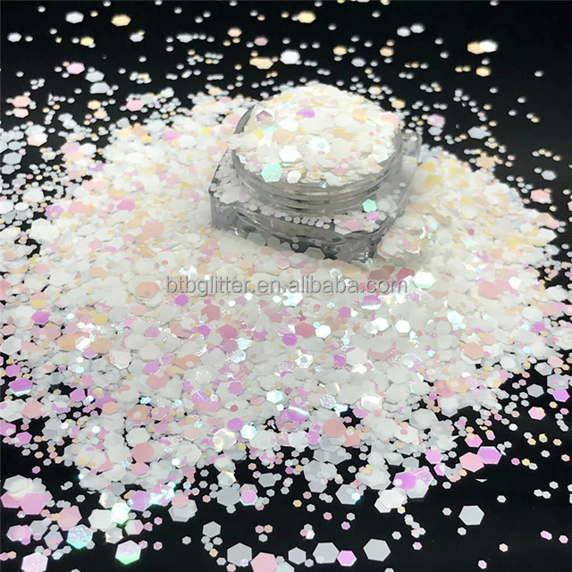 Customized Colors Avaliable Bulk Polyester Glitter Powder for Shaped Heart Star Moon Dot Chunky Mix