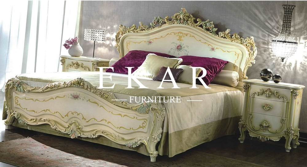 Bed Headboard Upholstered Antique Royal King Size Solid Wood Bedroom Furniture
