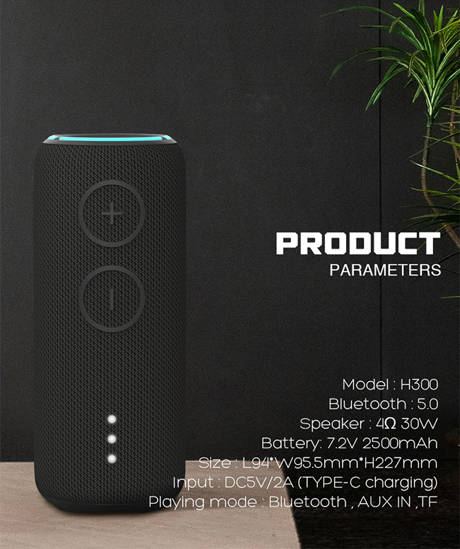 30W Wireless Fabric Bluetooth Speaker With 11 Hrs Working Time Waterproof IPX7