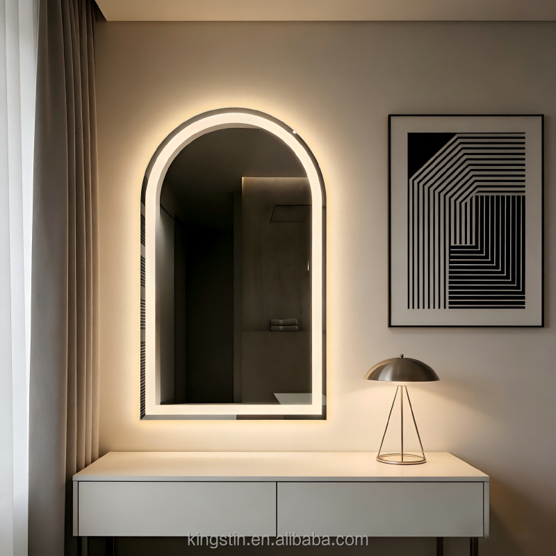Wholesale Frameless Smart Mirror With Led Light Custom Arch Rest Room Dimming Backlit Led Bathroom Mirror for Hotel