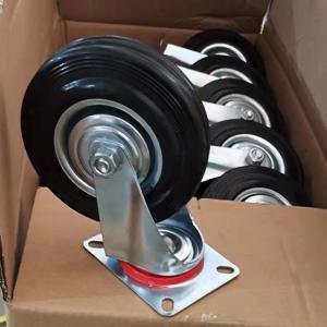 Quality 7 Inch Black Rubber Industrial Wheels Metal Cover Swivel Plate Caster Wheels Factory China wholesale