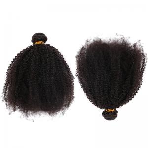 China Afro Kinky Curly Hair Brazilian Virgin Human Hair Bundles Natural Black Color No Tangle on sale