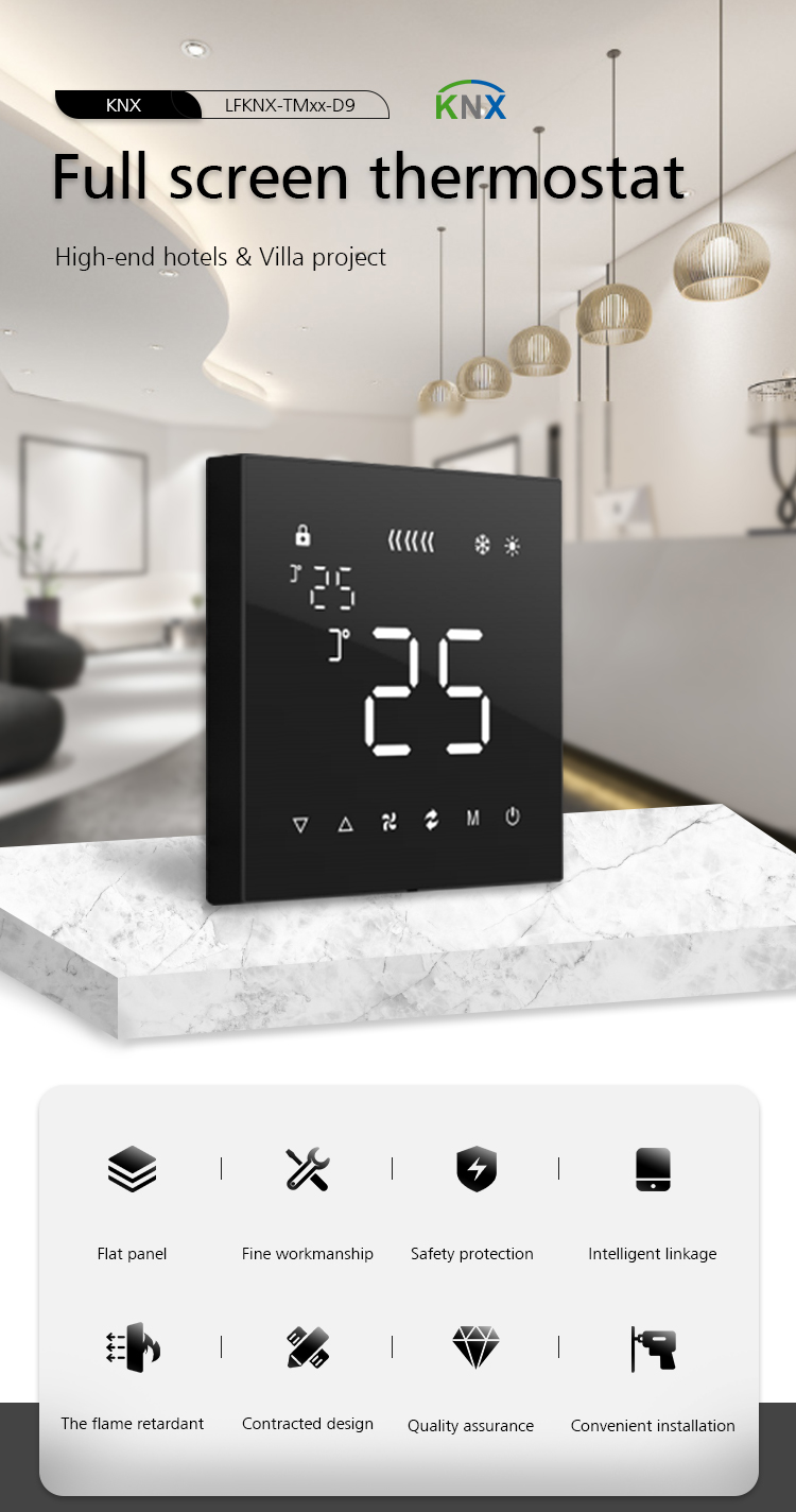 Full Touch Screen KNX Thermostat Controlling Air Conditioner For Smart Home Installation