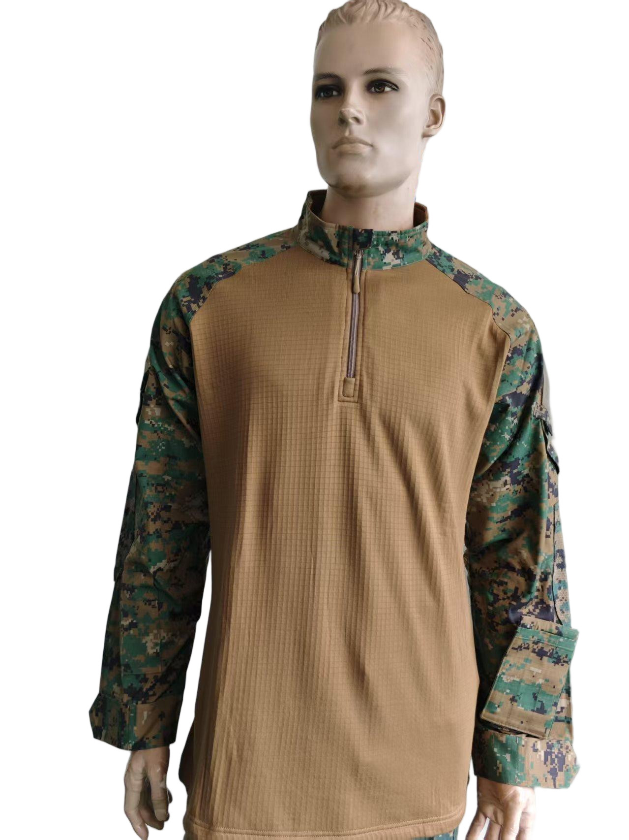 Military Style Camouflage Top High Neck Half Placket Breathable Camouflage