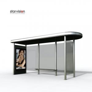 China Flat Roof 1185*1750mm advertising SS Bus Shelter / Smart Bus Stop on sale