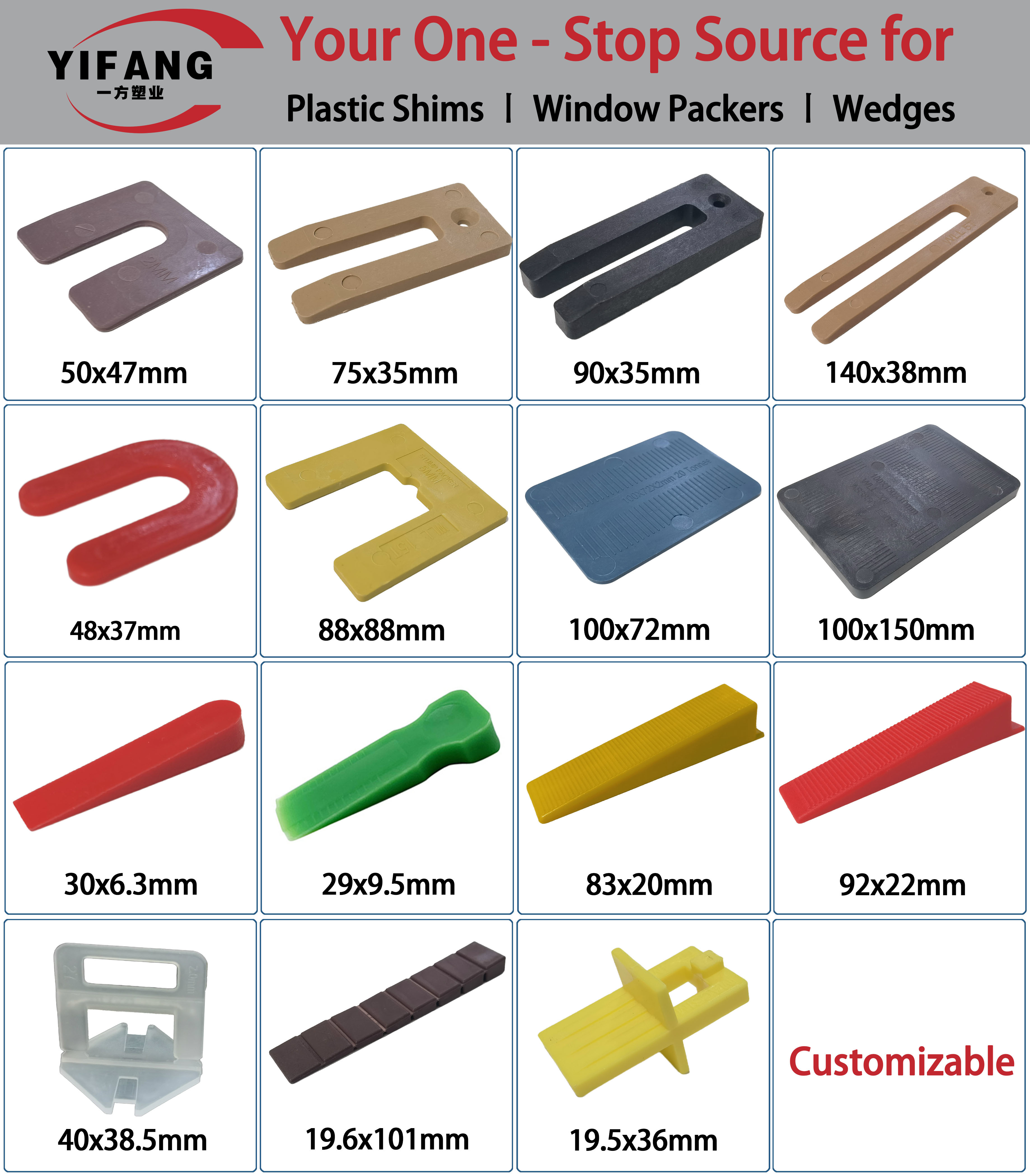 75mm U Type Plastic Packer For Window Plastic Shim Horseshoe Shape Window Packers For Doors And Windows