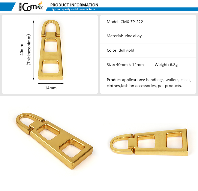 Gold Zipper Head Handbag Hardware Slider for Personalised Zip Pulls Eco Friendly Bags