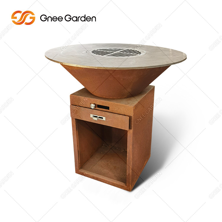 Outdoor Kitchen Corten Steel BBQ Fire Pit Grill Rusty Colour Cooking Vegetables