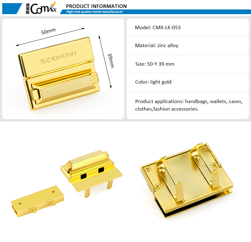 Alloy Handbag Push Lock Metal Turn Twist Lock for Custom Logo Women Bag Accessories