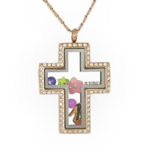 Quality New 316L Stainless Steel Big Christain Jesus Church Cross Shape Float Glass Locket Pendant wholesale