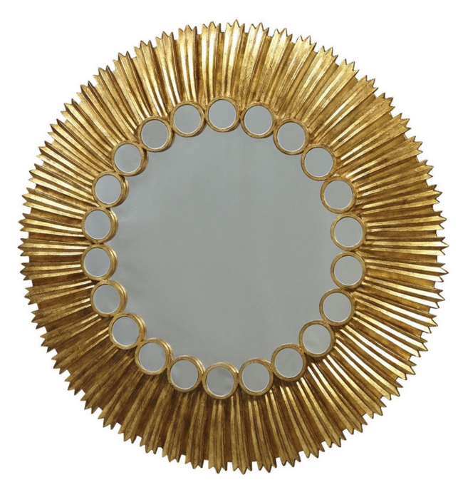 Metal Frame Sunflower Round Wall Mirror 24 X 36 Antique Gold For Dressing Room