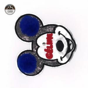 China Cartoon Character Mickey Mouse Patches , Disney Iron On Patches With Fluff Ball Special Craft on sale