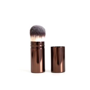 Quality Portable Palm-Sized Makeup Brush with Tri-Color Nylon Bristles and Aluminum Metal Handle for Professional Use wholesale