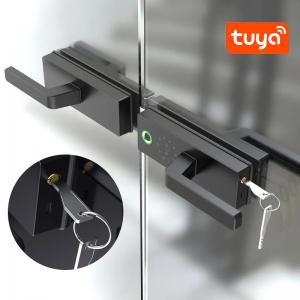 China Digital Tuya Handle Smart Glass Door Lock Aluminium Alloy Fingerprint IC Card Access on sale