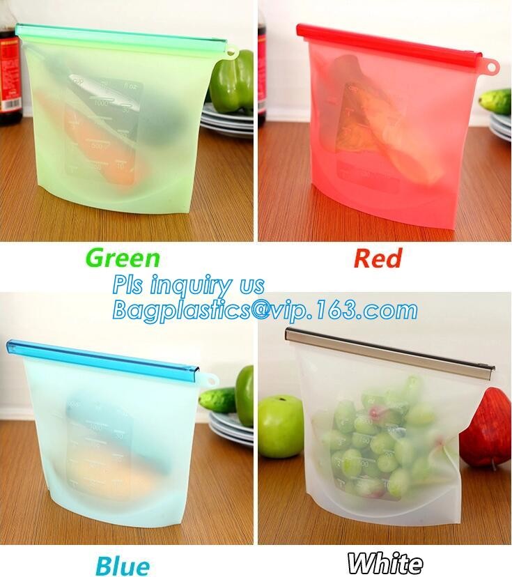 Reusable Leakproof Zipper Preservation Airtight sandwich Zip lockk Cooking Fresh Zip Large Silicone Storage Food Bags With