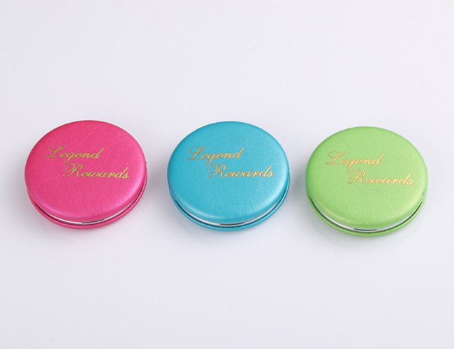 Macaron Promotional Cosmetic Pocket Mirror PU Compact Handbag Mirrors