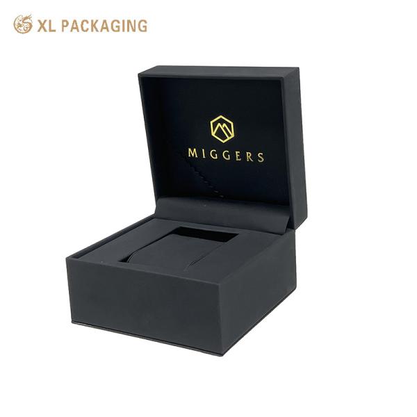 Wholesale Custom Cardboard Luxury Black PU Leather Watch Box Packaging With Logo , Paper Watch Gift Box